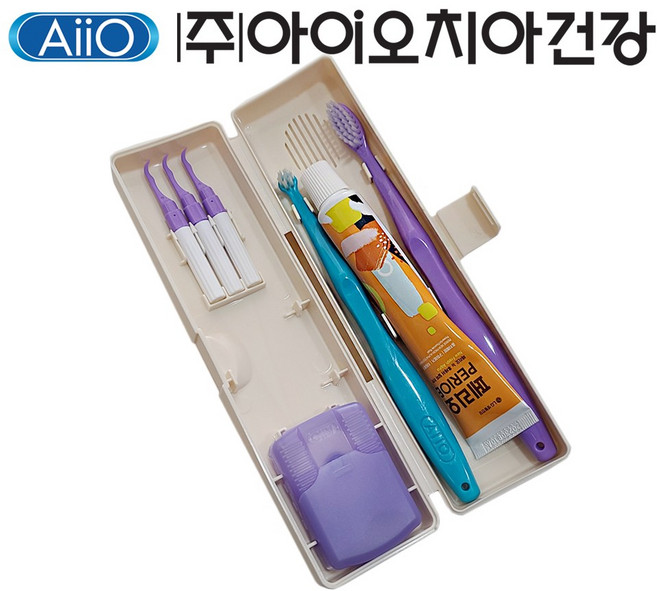 AIIO 아이오 휴대용 임플란트용 세트 컬러 아이보리CASE (고급케이스 SST30 soft 칫솔 치약 앤드터프트 치간칫솔 치실), 1세트, 50ml