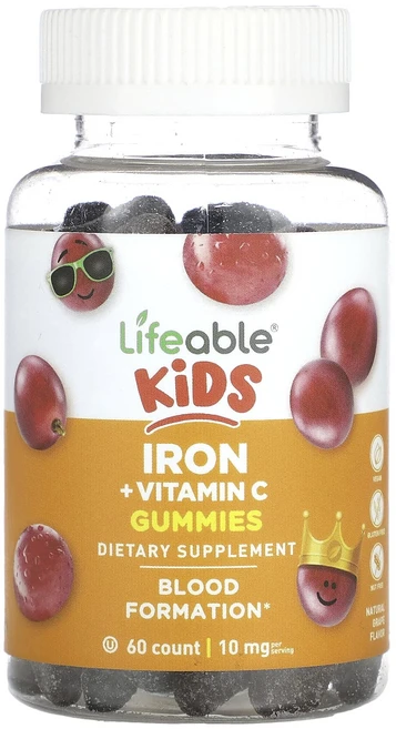 Lifeable 어린이용 철분 + 비타민C 구미젤리 천연 포도 맛 10mg 구미젤리 60개(구미젤리 1개당 5mg), Lifeable어린이용철분비타민C구미젤리천연포도맛10m, 1개, 60정 - 쿠팡