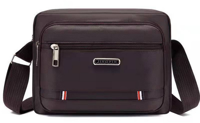 男士斜挎包 大容量郵差包, 棕色 五層拉鏈-標準款