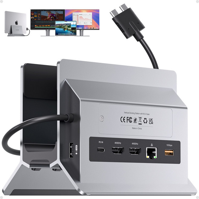 PULWTOP 맥북 도킹 스테이션 듀얼 모니터 지원 (HDMI 2개 4K@60Hz USB A/C 10Gbps), Gray, 1개