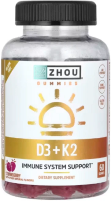 조우뉴트리션 D3+K2 딸기맛 구미젤리 60개 (2개월분) 이뮨 시스템 써포트, 1개, 60정 - 쿠팡