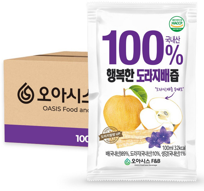 오아시스 국내산 도라지배즙, 100개, 100ml