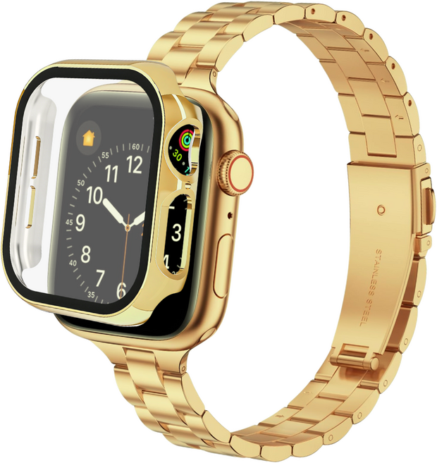 포근루프 애플워치 호환 슬림 메탈 스트랩 11 10 9 8 7 6 5 4 3 2 1 SE2/3 Ultra2/3, 골드+골드