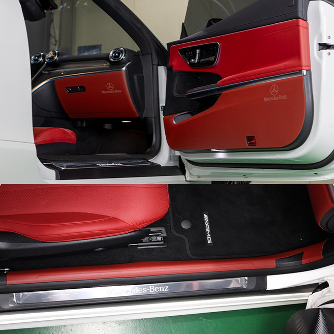 콘보이 벤츠 CLE 카브리올레/CLE 쿠페 인조가죽 튜닝도어커버 실내 스크래치 방지커버 CLE 200 CLE200쿠페, 벤츠 CLE 카브리올레 24년~, 가죽도어스텝커버, 바닐라베이지