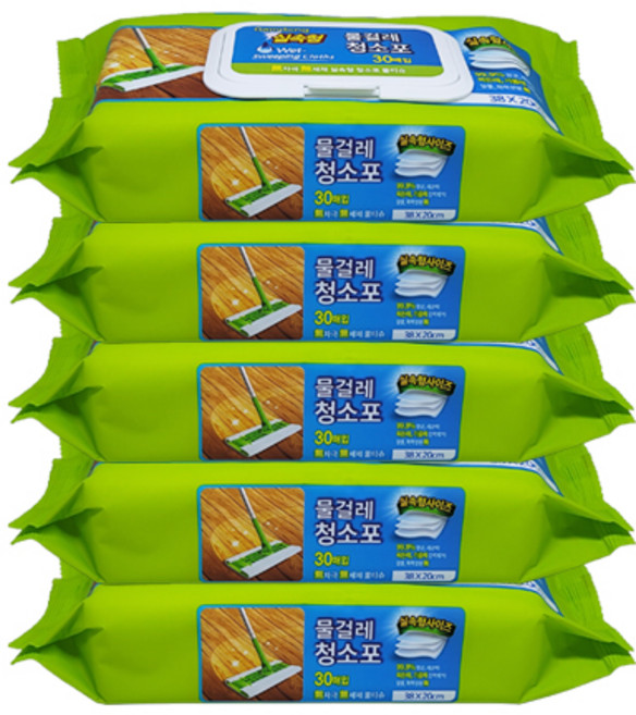 홈인더스트리 물걸레청소포 실속형 대형 30매, 5개