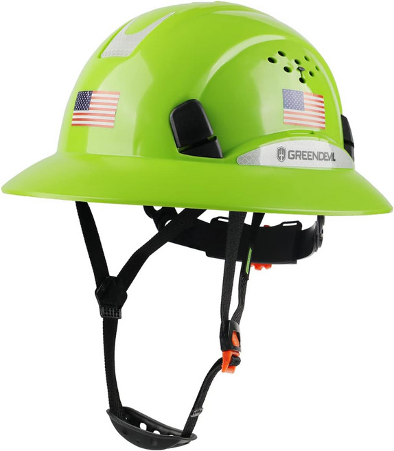 풀 브림 하드햇 통풍 건설 안전 헬멧 OSHA 승인 Cascos De Constructcion 작업용 하드햇과 쿨링 타월 6 포인트 조절 가능한 래칫 서스펜션, Green