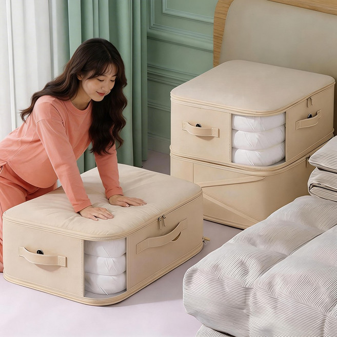 라온프리 프리미엄 패딩 의류 이불 압축팩, 베이지, 4개