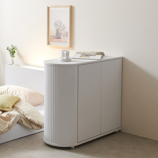 파로마 이프 데이 1000 좌형 라운드 템바보드 높은 수납 거실장, 화이트 FFO1078