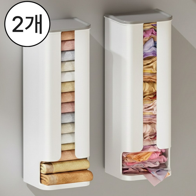 헤븐리 무타공 부착식 속옷 양말 다용도 정리함, 2개, 그레이화이트