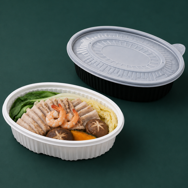 빌렉 포장 배달 타원찜용기 대 3100ml 블랙 세트(뚜껑포함), 1세트, 100개입