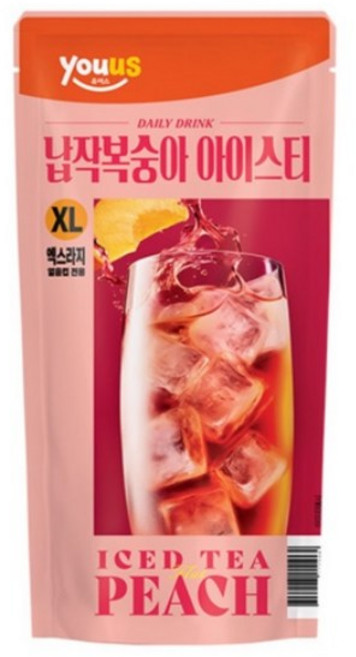 유어스 납작복숭아아이스티 파우치음료, 18개, 500ml