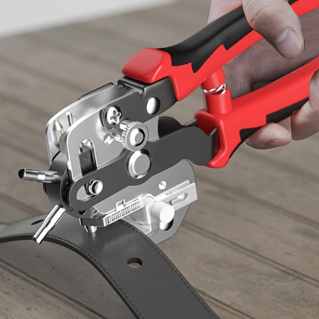 6in1 고급형 가죽 펀칭기 만능 펀칭기 손쉬운 벨트구멍뚫기, 레드, 1개