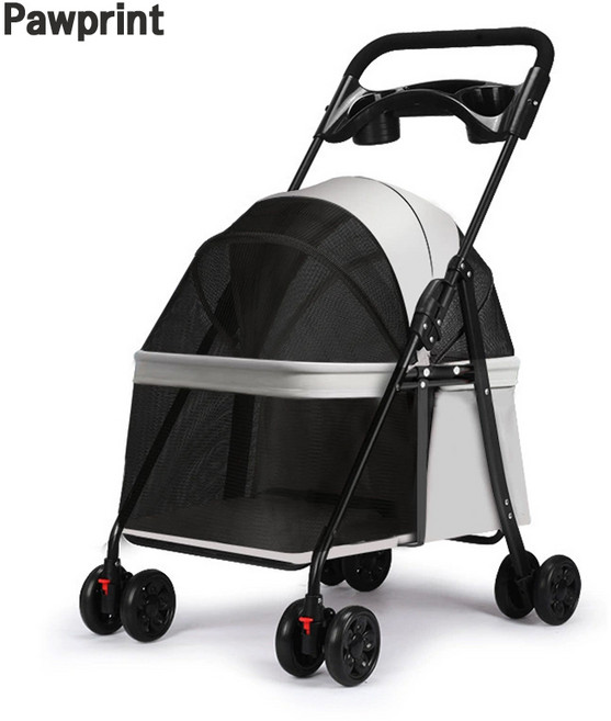 Pawprint 강아지유모차 경량 접이식 통풍 메쉬 안전 설계 반려견 반려묘 겸용 산책 여행 장보기 보호자 추천, 라이트 그레이