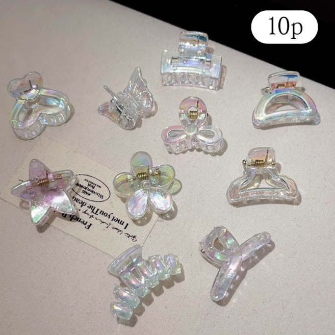 [오로라]오눌루 투명 미니 집게핀 10종 세트 여성 헤어핀 머리핀 올림머리 집게핀 헤어액세서리 세트