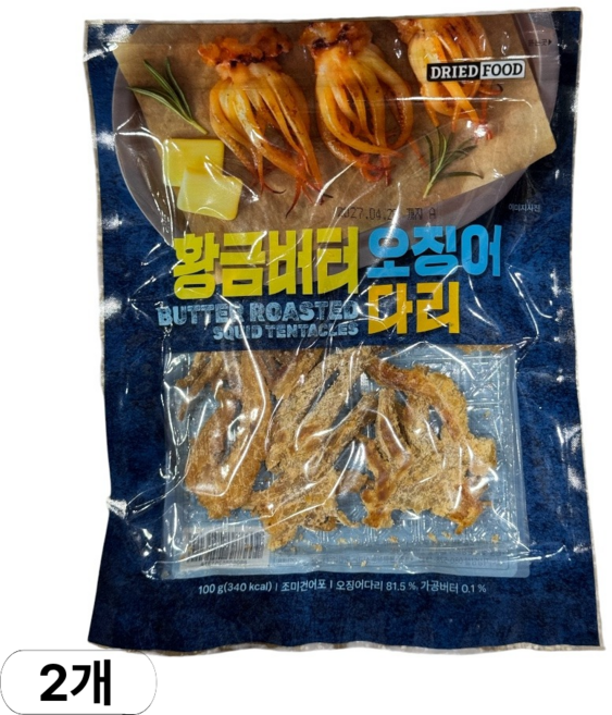 황금버터 오징어다리, 2개, 100g