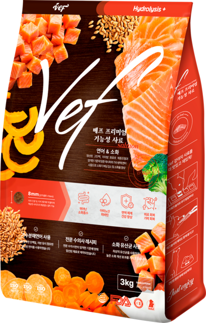 Vef 8free 전연령 강아지 사료, 가수분해연어, 3kg, 1개