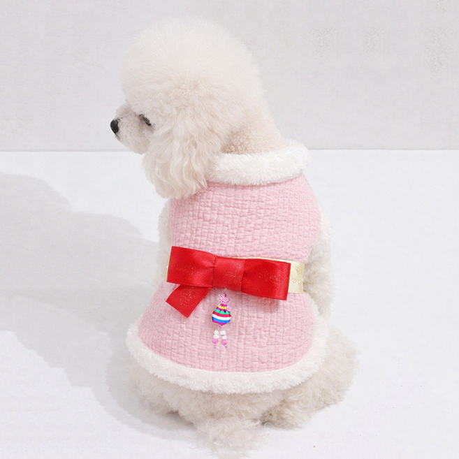 애플애플 털 누빔배자 (강아지한복 싱글멍글 S-3XL), 핑크, 1개