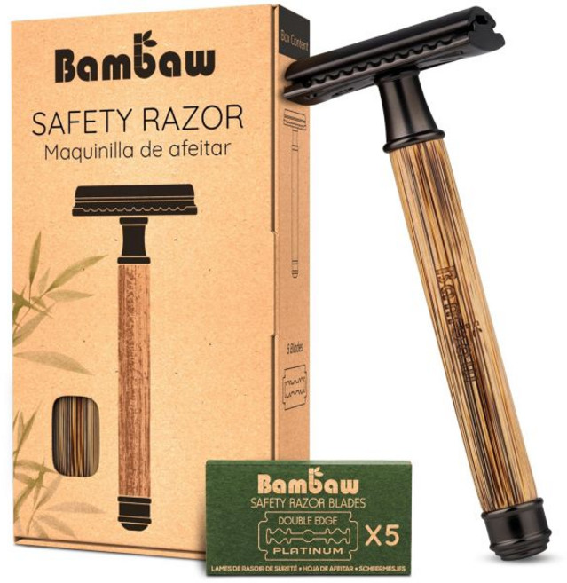 남성용 밤보 더블 엣지 안전 면도기 면도날 5개 금속 u2013 실버, Thin Bamboo Bla