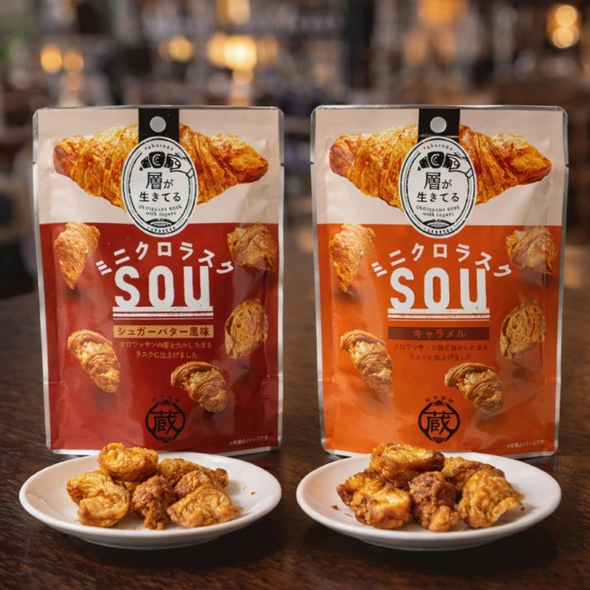 베이커리 커피 간식 프리미엄 디저트 크로와상과자 미니크로러스크 SOU 슈가버터+캐러멜 세트, 30g