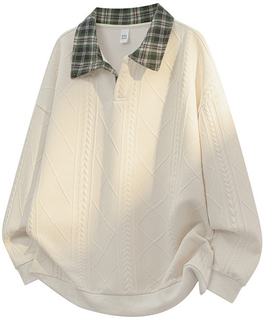 스타일닥터 레이어드 이중 체크 칼라 남녀 공용 루즈핏 맨투맨 봄가을 캐주얼 긴팔티