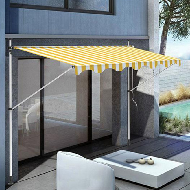 옥상차양막 차광막 그늘막 천막 썬스크린 스카이어닝 테라스 지붕 차광막루프, 옐로우/화이트 줄무늬 쉐이드 천+브래킷, 200x120cm, 노란색과 흰색 줄무늬 음영 천 + 흰색 브래킷