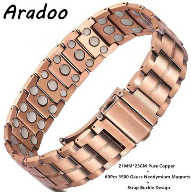 네오디뮴팔찌 에너지 활력 자석 건강 팔찌 남성용 3배 강도 3500 가우스 순수 구리, 1개, 2)B1