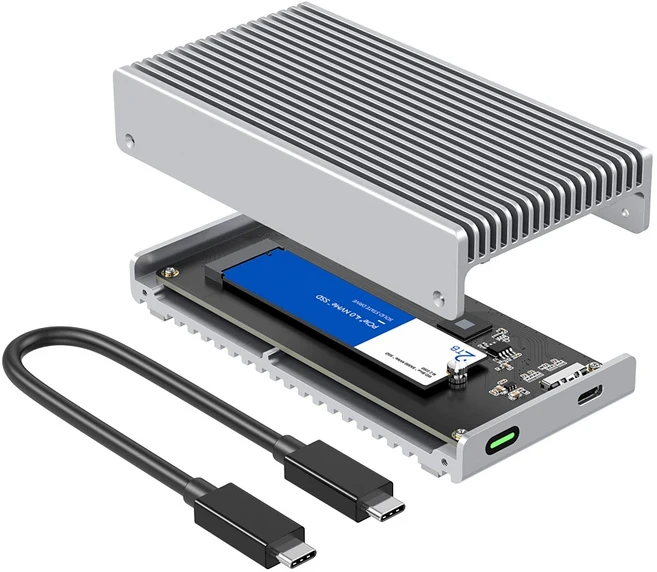 팬리스 40Gbps USB4 썬더볼트 외장 SSD 케이스 알루미늄 방열판 최대 8TB M.2 NVMe 지원, 01 실버, 01 40기가비트비트, 01 M.2 NVME용