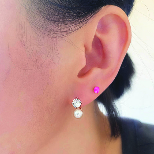 925실버 14k로즈골드 큐빅 담수진주 하객 이쁜 미니 원터치 링귀걸이