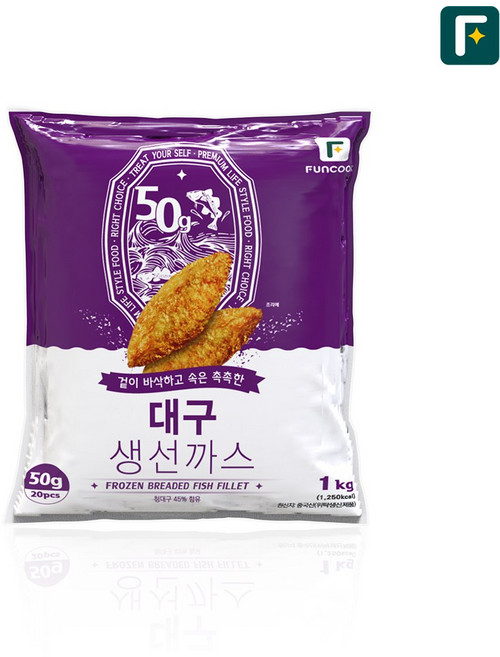 펀쿡 대구 순살 생선까스 (50g X 20미), 2개, 1kg