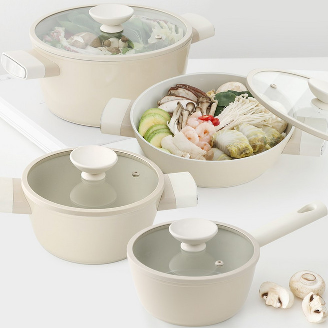 코지 크림 IH 풀 인덕션 냄비세트 18편수냄비+20/24양수냄비+24전골냄비