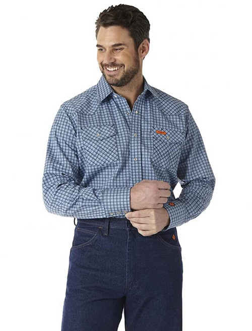 Wrangler 랭글러 Riggs Workwear 남성용 Fr 내화성 웨스턴 긴소매 투 포켓 스냅 워크 유틸리티 버튼 다운 셔츠 데님 라지 톨 US 549639