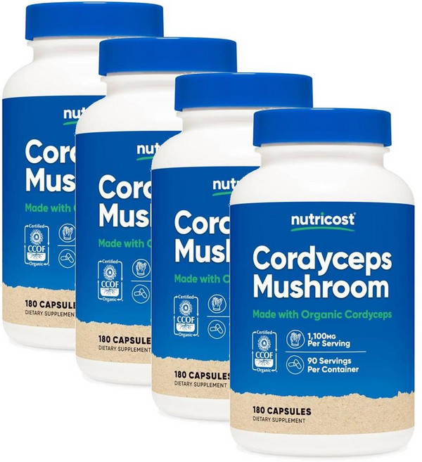 뉴트리코스트 동충하초 버섯 머쉬룸 추출물 1100mg 캡슐 Nutricost Cordyceps Mushroom, 4개, 180정