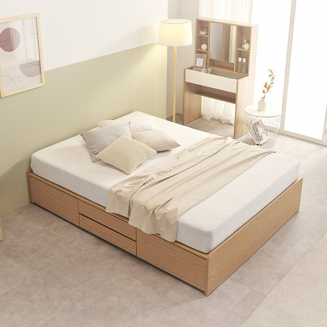 니드 수납형 서랍형 침대프레임 SSQ, 오크/4단서랍형