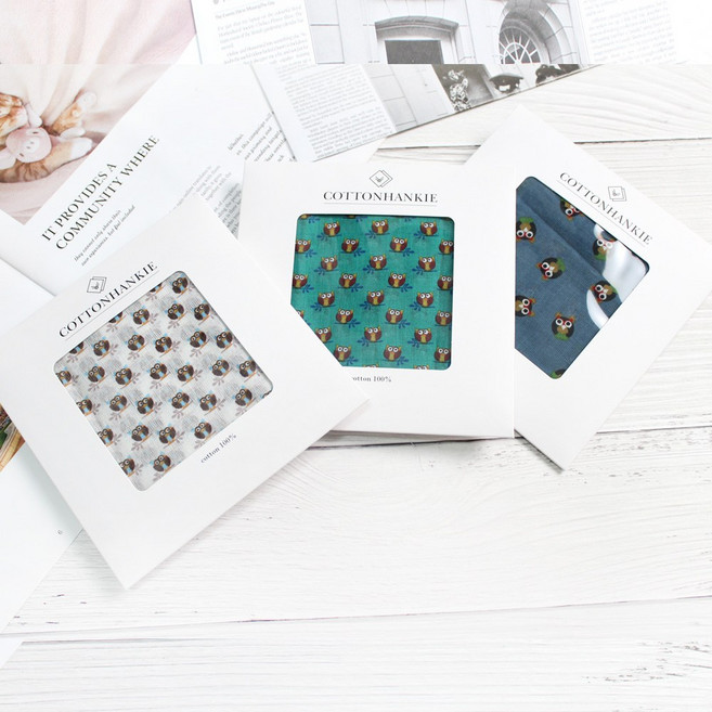 렌느 여성손수건 국산 3장 1세트 가제 면 미니 쁘띠스카프 목손수건 케이스포장 플라워 꽃무늬