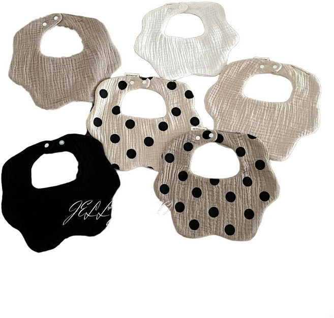 노르딕 스타일 턱받이 베이비뵨 이유식 방수, 1개, 1개입, 라이트그레이-작은 꽃 B