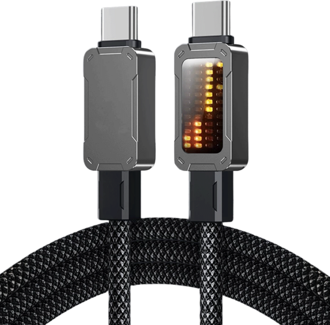 메카닉 100W PD 고속 충전 C to C 디지털 LED 케이블, 1개, 블랙, 1m