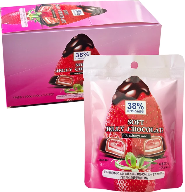 PKJ 소프트 젤리 초코 딸기맛, 12개, 50g - 쿠팡