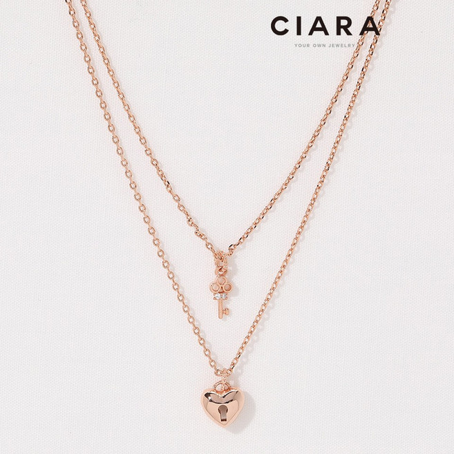 CIARA 14K Vanzago 하트 키앤락 더블라인 목걸이(GoldPlated)