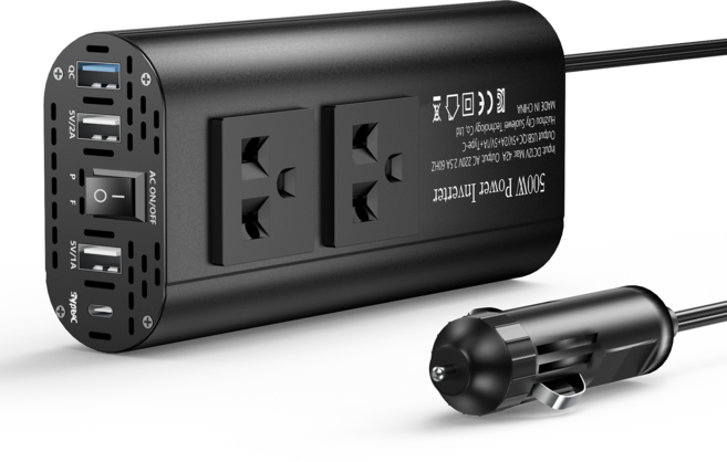 차량용 500W 인버터 새로운 Type-C 인터페이스 QC 초고속 컨버터 USB 멀티 충전구 12V 220V 60HZ KC인증 블랙, 1개