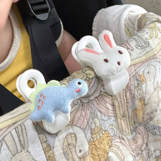 리틀젬스 KC인증 유모차 집게 담요 블랭킷 다용도 클립, 2개, 공룡집게