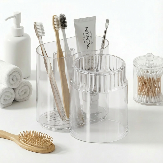 더메이크 무타공 욕실 칫솔거치대 양치컵, 1개, 투명