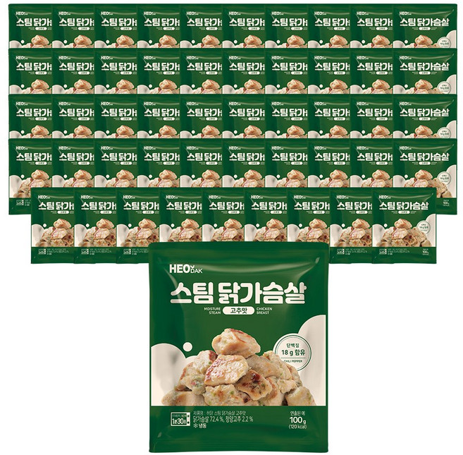 허닭 스팀 닭가슴살 고추맛 100g, 50개