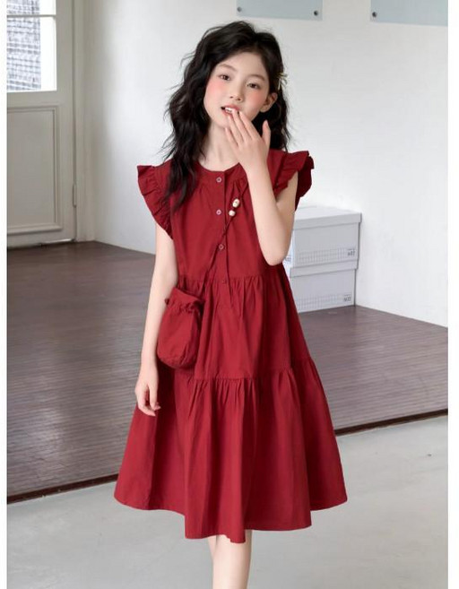 女款短洋裝 紅色 休閒 約會穿搭, 5451#红色,150cm