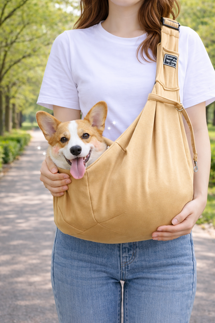 쿠비안 강아지 3세대 길이조절 포대기 슬링백 이동가방, 1개, 카키