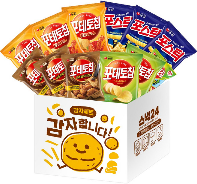 스낵24 농심 포테토칩 감자합니다 감자과자세트 12p, 1세트