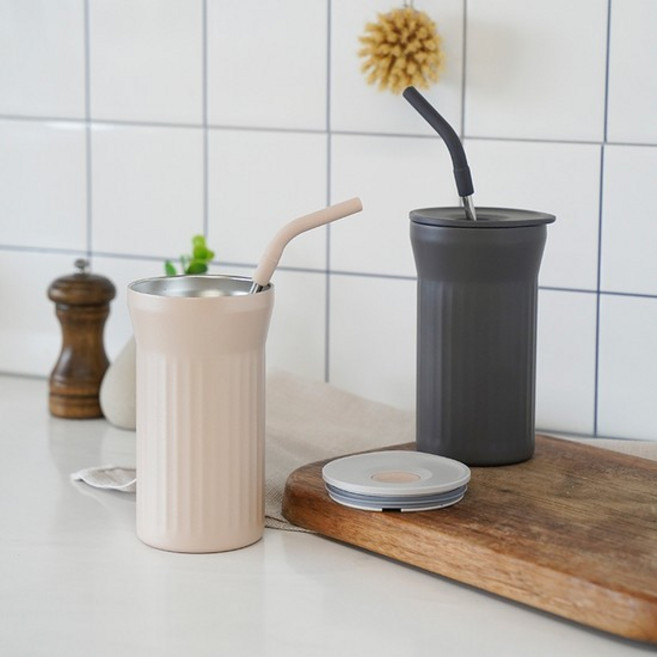 조용한 빨대 스텐텀블러 진공 차량 사무실 450ml ATG-45, 펄베이지(CAS), 펄베이지(CAS), 1개