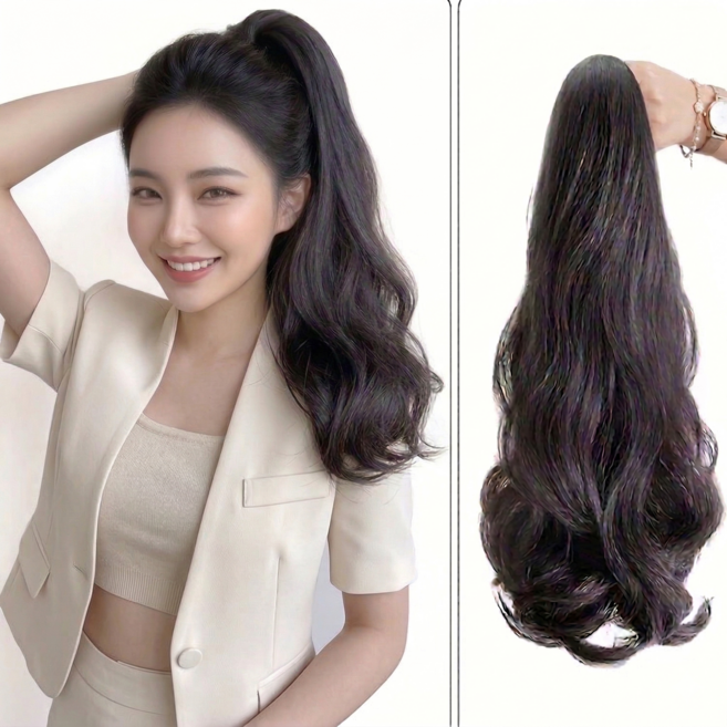 몬티르 똥머리되는 집게형 연예인 포니테일 가발 55cm, 1개, 내추럴 블랙