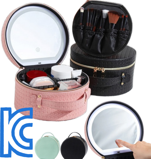 프라홈 라운드 LED 메이크업 하드 케이스 방수 파우치 가방, 핑크