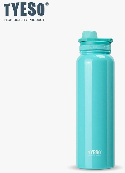 TYESO運動水壺304不鏽鋼大容量保溫杯手提咖啡杯, 松石綠, 1個, 1200ml