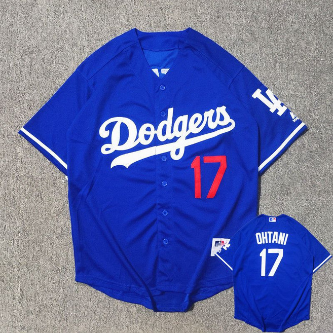 자수 la 오타니 다저스 유니폼 반팔 단추 셔츠 티셔츠 야구 반팔티